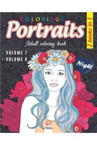 Coloring portraits - night - 2 books in 1