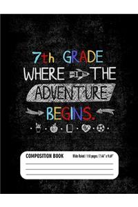 7th Grade Where the Adventure Begins Composition Book (Wide Ruled/ 110 pages/ 7.44x9.69)