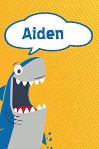 Aiden: Personalized Shark Handwriting Practice Paper for Kids Notebook 120 Pages 6x9