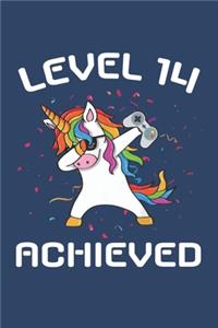 Level 14 achieved Notebook, funny dabbing unicorn Gamer birthday gift blank lined journal