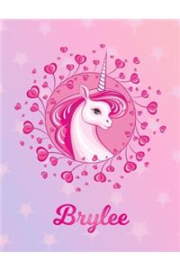 Brylee: Brylee Magical Unicorn Horse Large Blank Pre-K Primary Draw & Write Storybook Paper - Personalized Letter B Initial Custom First Name Cover - Story 