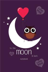 To The Moon and Back Notebook, Blank Write-in Journal, Dotted Lines, Wide Ruled, Medium (A5) 6 x 9 In (Purple)