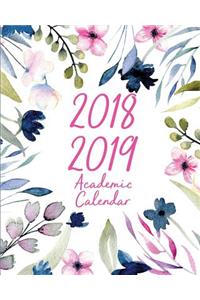 2018-2019 Academic Planner Blush and Navy Watercolor Flower Frame