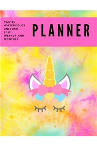 Pastel Watercolor Unicorn 2019 Weekly and Monthly Planner