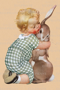 Boy Hugging Rabbit - Greeting Card