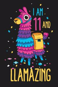 I Am 11 And Llamazing Cute Funny 11th Birthday Llama