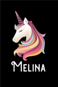 Melina: Journal (Diary, Notebook) Personalized Custom Name Unicorn Birthday Gift for Girls and Women