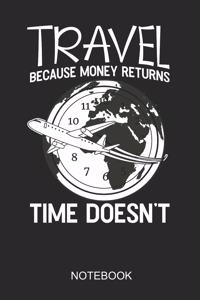 Travel Because Money Returns Time Doesn't Notebook