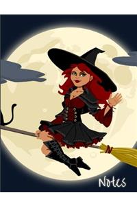 Notes: Cute Witch on Broom Halloween Notebook