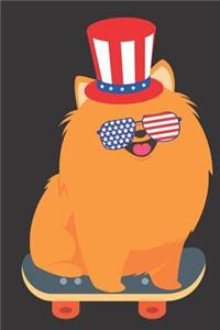 Pomeranian Dog Skateboarding Uncle Sam Hat Sun Glasses Notebook Journal