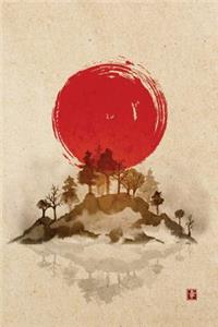 Sumi-E Red Sun Grid Notebook