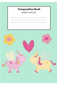 Unicorn Composition Notebook Wide Ruled for School (200 Pages)