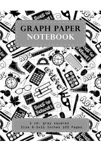 Graph Paper Notebook 1 CM. Gray Squares Size 8.5x11 Inches 120 Pages