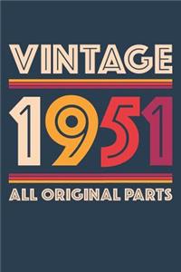 Vintage 1951 Notebook 'All Original Parts' - 68 Years Old Birthday Planner - Retro Journal for Women and Men - 68th Birthday Gift