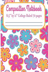 Composition Notebook 8.5" by 11" College Ruled 70 pages: Retro Flower Child Dating Game Style with 8.5 x 11 Lined Workbook Letter Size and White Paper