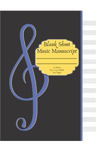 Blank Sheet Music Manuscript: Black Cover With Blue Clef. Standard Staff Paper. 12 Staves per page. 102 pages. Large 8.5 x 11.0 inches. Classical Blues Design.