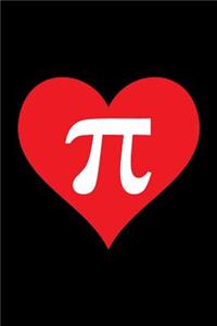 Blank Notebook - Pi on Red Heart on Black - 100 Pages