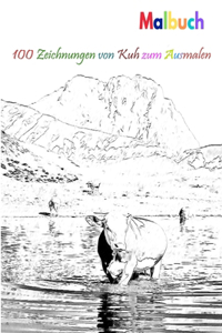 Malbuch 100 Zeichnungen von Kuh zum Ausmalen