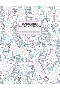 Blank Sheet Music Notebook: Cute Unicorn Matte Cover Design with 110 Pages White Paper Interior for Musician Students and Professionals Playing Piano, Ukelele, Mandolin and oth