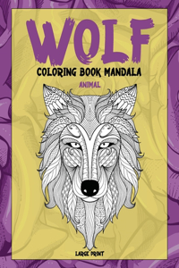 Coloring Book Mandala Animal - Large Print - Wolf