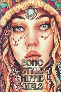 Boho Style Hippie Girls Coloring Book