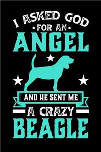 I Asked God For An Angel And He sent Me A Crazy beagle: Gifts for Dog Owners 100 page 6 x 9 Weekly journal to jot down your ideas and notes