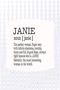 Janie Noun [ Janie ] the Perfect Woman Super Sexy with Infinite Charisma, Funny and Full of Good Ideas. Always Right Because She Is... Janie