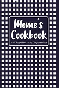 Meme's Cookbook Blank Recipe Book Navy Gingham Edition