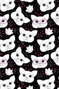 Journal Notebook For Cat Lovers White Cats Faces and Paws 2