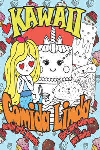 Kawaii Comida Linda libro para colorear para adultos, genial arte japonés