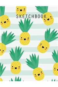 Sketchbook: Pineapple kawaii fruits cover, Extra large (8.5 x 11) inches, 110 pages, White paper, Sketch, Draw and Paint