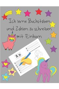 Ich lerne Buchstaben und Zahlen zu schreiben mit Einhorn
