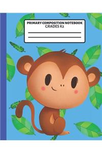 Primary Composition Notebook: Grades K-2 Story Journal: Picture Space And Dashed Midline - Kindergarten to Early Childhood - 100 Story Paper Pages - Cute Monkey