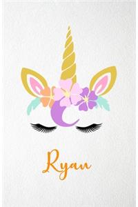 Ryan A5 Lined Notebook 110 Pages: Funny Blank Journal For Lovely Magical Unicorn Face Dream Family First Name Middle Last Surname. Unique Student Teacher Scrapbook/ Composition Great