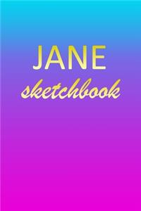 Jane: Sketchbook - Blank Imaginative Sketch Book Paper - Pink Blue Gold Custom Letter J Personalized Cover - Teach & Practice Drawing for Experienced & As