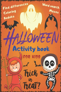 Halloween Activity Book Coloring Mazes Sudoku Word search Find differences for Kids