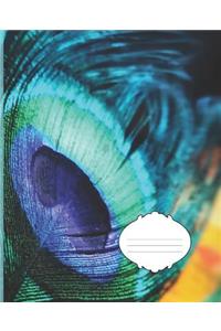 Teal Blue Peacock Feather Girls Composition Wide-ruled blank line School Notebook