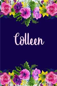 Colleen: Personalized Name Pink Floral Design Matte Soft Cover Notebook Journal to Write In. 120 Blank Lined Pages