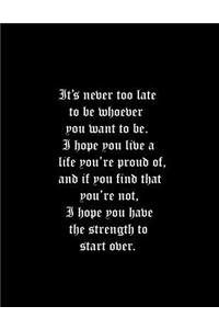 It's never too late to be whoever you want to be. I hope you live a life you're proud of, and if you find that you're not, I hope you have the strength to start over.