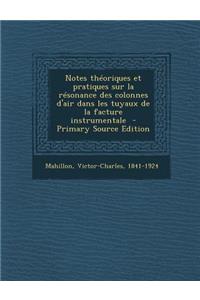 Notes Theoriques Et Pratiques Sur La Resonance Des Colonnes D'Air Dans Les Tuyaux de La Facture Instrumentale