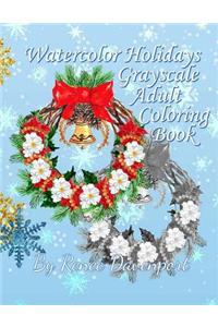 Watercolor Holidays Grayscale Adult Coloring Book