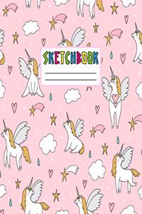 Sketchbook: Cute Unicorn Kawaii Sketch Book for Girls, Kids, Teens, Women (Perfect for Sketching, Drawing, Doodling, Journal, Note Pad, Birthday Party Favors)