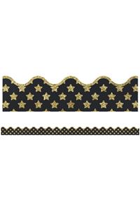 Sparkle and Shine Gold Glitter Stars Scalloped Borders