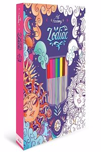 Zodiac Colouring book set for kids, Colour your Artwork with beautiful and unique designs [Hardcover]