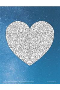 Galaxy Mandala Heart Bullet Journal with Floral Margins for Adult Coloring