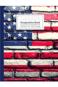 Composition Book American Flag on Painted Brick Wall Wide Ruled