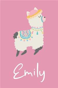 Emily: Personalized Llama Sketchbook For Girls And kids With Customized Name, Birthday Gift Idea, 120 Pages of 6" x 9" Blank Paper for Drawing, Sketching, 