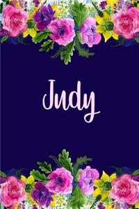 Judy: Personalized Name Pink Floral Design Matte Soft Cover Notebook Journal to Write In. 120 Blank Lined Pages