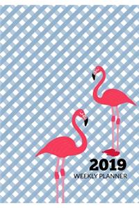 2019 Weekly Planner: Flamingo and Blue Gingham Organizer January 2019 Through December 2019