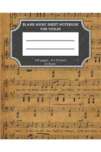 Blank Music Sheet Notebook For Violin